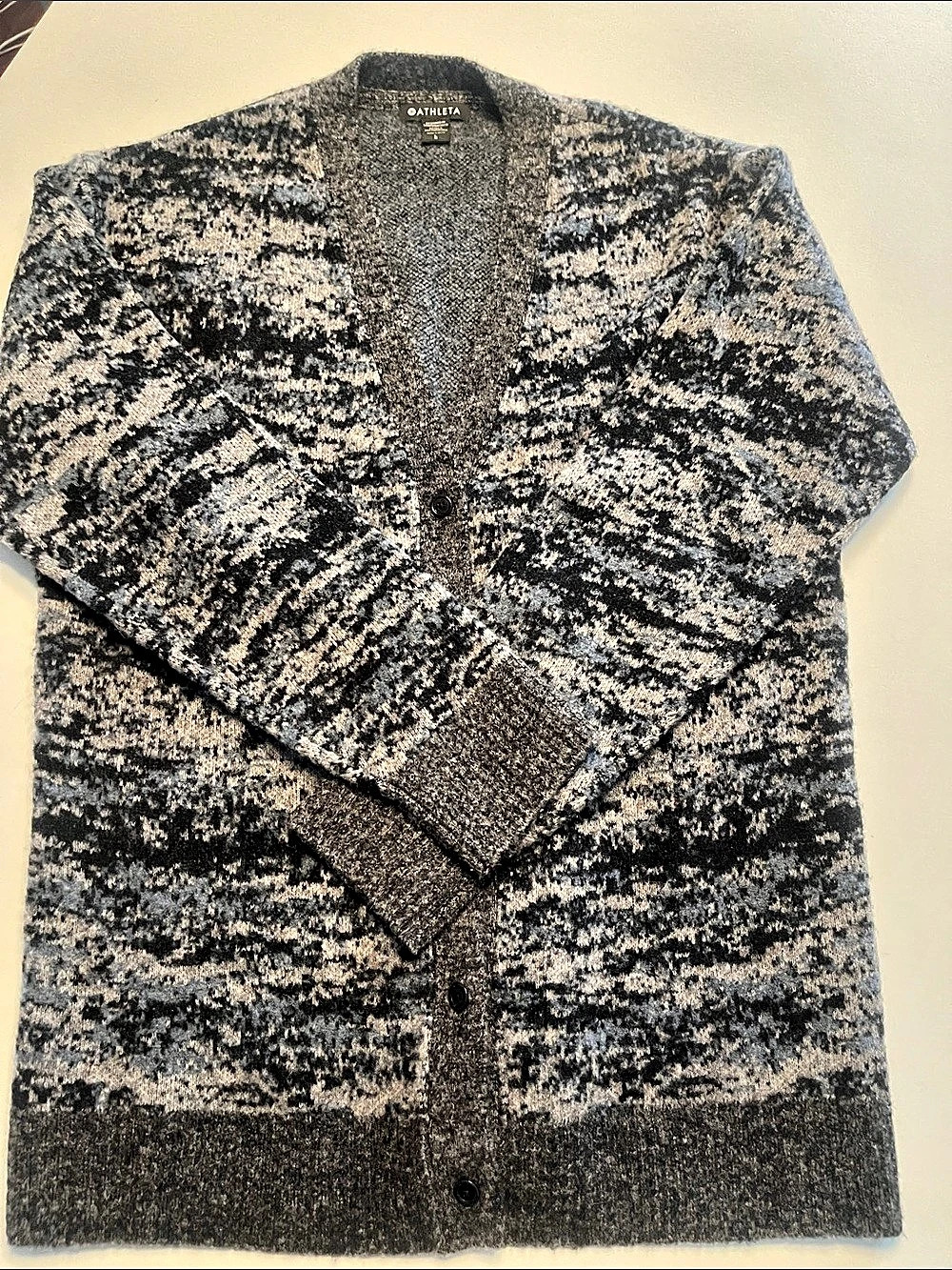 Athleta Westlake Cardigan Abstract Knit Gray & Black Large